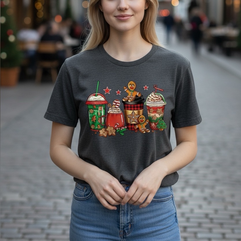 Nwot Boutique Christmas Gingerbread Man & Coffee Tee